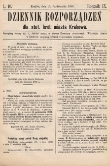 Dziennik Rozporządzeń dla Stoł. Król. Miasta Krakowa. 1888, L. 10