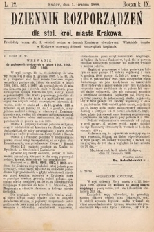 Dziennik Rozporządzeń dla Stoł. Król. Miasta Krakowa. 1888, L. 12