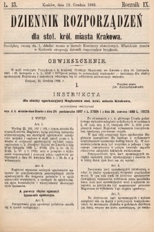 Dziennik Rozporządzeń dla Stoł. Król. Miasta Krakowa. 1888, L. 13