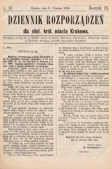Dziennik Rozporządzeń dla Stoł. Król. Miasta Krakowa. 1888, L. 14