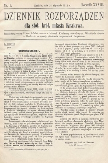 Dziennik Rozporządzeń dla Stoł. Król. Miasta Krakowa. 1912, nr 1