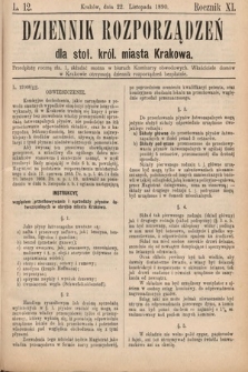 Dziennik Rozporządzeń dla Stoł. Król. Miasta Krakowa. 1890, L. 12