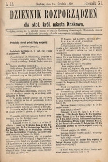 Dziennik Rozporządzeń dla Stoł. Król. Miasta Krakowa. 1890, L. 13