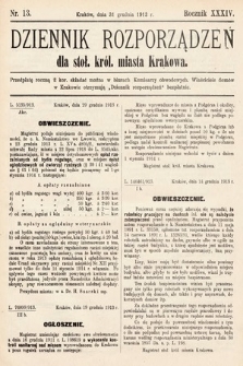 Dziennik Rozporządzeń dla Stoł. Król. Miasta Krakowa. 1913, nr 13