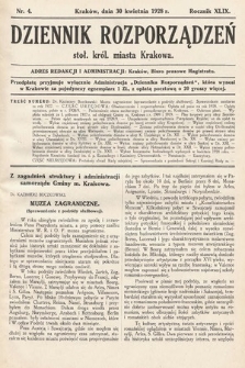 Dziennik Rozporządzeń dla Stoł. Król. Miasta Krakowa. 1928, nr 4