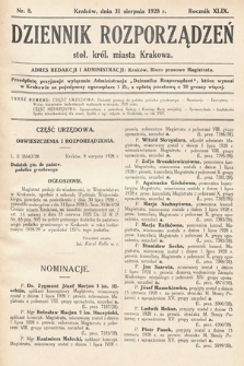 Dziennik Rozporządzeń dla Stoł. Król. Miasta Krakowa. 1928, nr 8