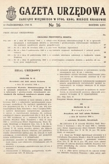 Gazeta Urzędowa Zarządu Miejskiego w Stoł. Król. Mieście Krakowie. 1949, nr 16