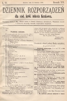 Dziennik Rozporządzeń dla Stoł. Król. Miasta Krakowa. 1898, L. 13