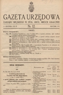 Gazeta Urzędowa Zarządu Miejskiego w Stoł. Król. Mieście Krakowie. 1935, nr 12