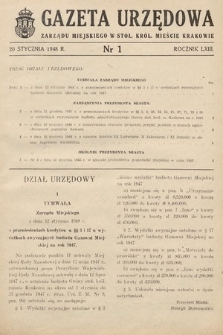 Gazeta Urzędowa Zarządu Miejskiego w Stoł. Król. Mieście Krakowie. 1948, nr 1