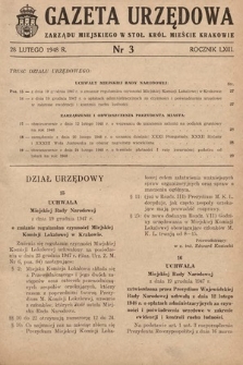 Gazeta Urzędowa Zarządu Miejskiego w Stoł. Król. Mieście Krakowie. 1948, nr 3