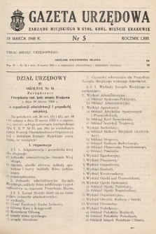 Gazeta Urzędowa Zarządu Miejskiego w Stoł. Król. Mieście Krakowie. 1948, nr 5