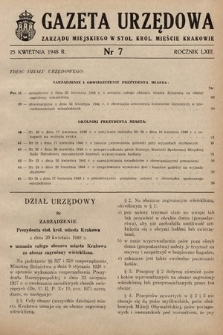 Gazeta Urzędowa Zarządu Miejskiego w Stoł. Król. Mieście Krakowie. 1948, nr 7