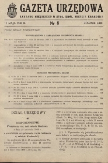 Gazeta Urzędowa Zarządu Miejskiego w Stoł. Król. Mieście Krakowie. 1948, nr 8