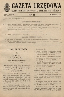 Gazeta Urzędowa Zarządu Miejskiego w Stoł. Król. Mieście Krakowie. 1948, nr 11