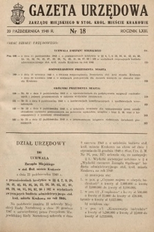 Gazeta Urzędowa Zarządu Miejskiego w Stoł. Król. Mieście Krakowie. 1948, nr 18