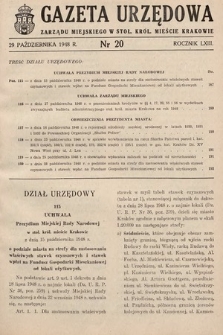 Gazeta Urzędowa Zarządu Miejskiego w Stoł. Król. Mieście Krakowie. 1948, nr 20