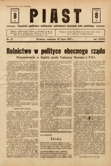 Piast : tygodnik społeczno-polityczny poświęcony sprawom ludu polskiego. 1947, nr 27
