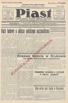 Piast : tygodnik polityczny, społeczny, oświatowy i gospodarczy, poświęcony sprawom ludu polskiego. 1936, nr 13 [po konfiskacie]