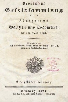Provinzial-Gesetzsammlung des Königreichs Galizien und Lodomerien. 1831