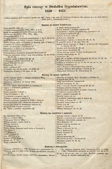 Spis rzeczy w Dodatku Tygodniowym 1850-1851
