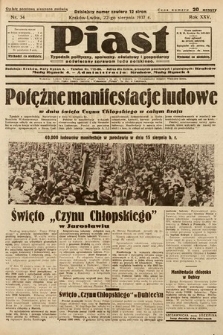 Piast : tygodnik polityczny, społeczny, oświatowy i gospodarczy poświęcony sprawom ludu polskiego. 1937, nr 34