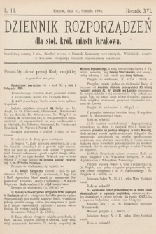 Dziennik Rozporządzeń dla Stoł. Król. Miasta Krakowa. 1895, L. 13