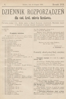 Dziennik Rozporządzeń dla Stoł. Król. Miasta Krakowa. 1896, L. 8