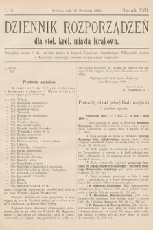 Dziennik Rozporządzeń dla Stoł. Król. Miasta Krakowa. 1896, L. 9