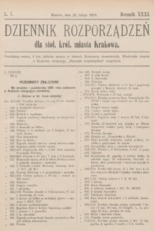 Dziennik Rozporządzeń dla Stoł. Król. Miasta Krakowa. 1910, L. 1