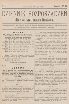 Dziennik Rozporządzeń dla Stoł. Król. Miasta Krakowa. 1910, L. 4