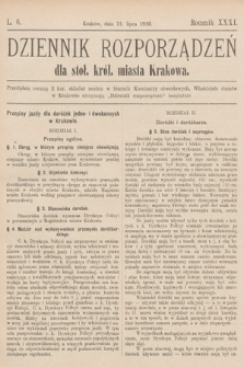 Dziennik Rozporządzeń dla Stoł. Król. Miasta Krakowa. 1910, L. 6