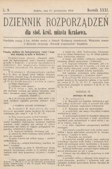 Dziennik Rozporządzeń dla Stoł. Król. Miasta Krakowa. 1910, L. 9