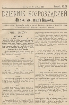 Dziennik Rozporządzeń dla Stoł. Król. Miasta Krakowa. 1910, L. 11