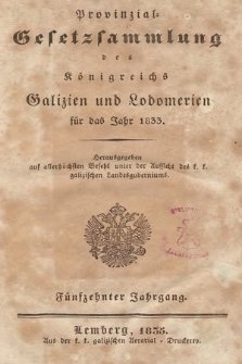 Provinzial-Gesetzsammlung des Königreichs Galizien und Lodomerien. 1833