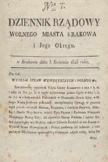 Dziennik Rządowy Wolnego Miasta Krakowa i Jego Okręgu. 1823, nr 7