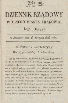 Dziennik Rządowy Wolnego Miasta Krakowa i Jego Okręgu. 1823, nr 22