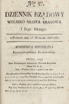 Dziennik Rządowy Wolnego Miasta Krakowa i Jego Okręgu. 1823, nr 27