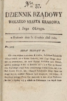 Dziennik Rządowy Wolnego Miasta Krakowa i Jego Okręgu. 1823, nr 37