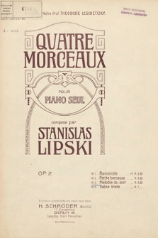 Quatre morceaux : pour piano seul. Op. 2 No. 3, Melodie du soir