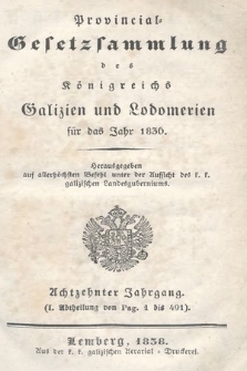 Provinzial-Gesetzsammlung des Königreichs Galizien und Lodomerien. 1836