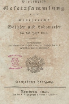 Provinzial-Gesetzsammlung des Königreichs Galizien und Lodomerien. 1834