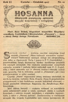 Hosanna : miesięcznik poświęcony sprawom muzyki kościelnej i religijnej z dodatkiem nutowym. 1927, nr 12