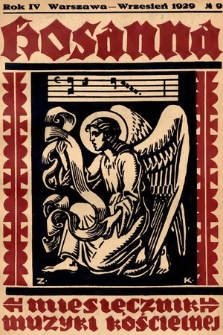 Hosanna : miesięcznik muzyki kościelnej : organ Tow. Muzyki Liturgicznej. 1929, nr 9