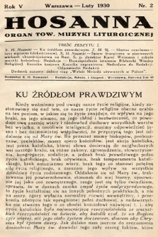 Hosanna : miesięcznik muzyki kościelnej : organ Tow. Muzyki Liturgicznej. 1930, nr 2