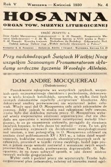 Hosanna : miesięcznik muzyki kościelnej : organ Tow. Muzyki Liturgicznej. 1930, nr 4