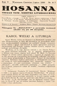 Hosanna : miesięcznik muzyki kościelnej : organ Tow. Muzyki Liturgicznej. 1930, nr 6-7