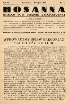 Hosanna : miesięcznik muzyki kościelnej : organ Tow. Muzyki Liturgicznej. 1932, nr 11