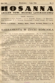 Hosanna : miesięcznik muzyki kościelnej : organ Tow. Muzyki Liturgicznej. 1933, nr 2