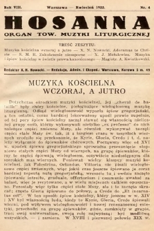 Hosanna : miesięcznik muzyki kościelnej : organ Tow. Muzyki Liturgicznej. 1933, nr 4